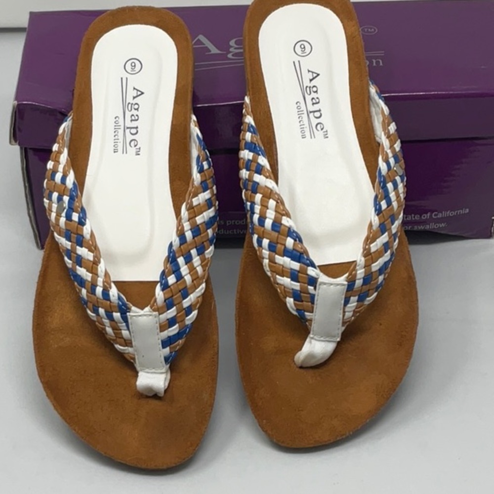 Ladies Agape woven flip flop sandals, size 9